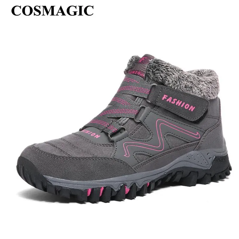 

COSMAGIC 2019 New Winter Women Non-slip Trekking Sneakers Men Hiking Soft Snow Boot Warm Platform Fur Plush Inside Casual Shoe