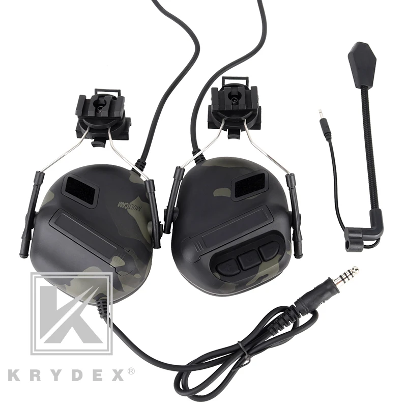 KRYDEX шумоподавление звук подобрать наушники Peltor Comtac тактическая гарнитура w/Rail адаптер микрофон для быстрого MICH Шлем - Цвет: MCBK