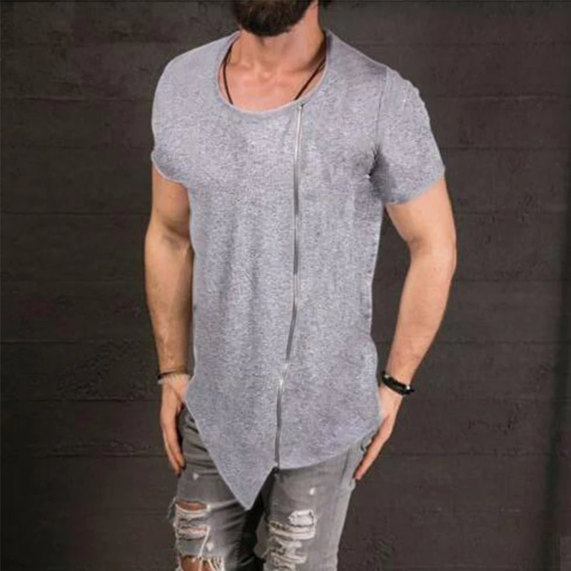 

BORRUICE 2018 Harajuku Long T Shirt Hip Hop Asymmetrical Side Zipper Side Tops Tee Unisex Short Sleeve Street Wear Mens T Shirts
