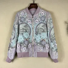 Европейская и американская женская одежда зима стиль длинный рукав цветы ногтей бисера печать модное пальто