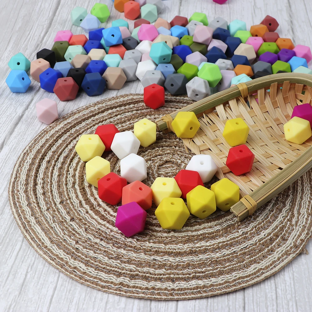 TYRY.HU 5Pcs 14mm Hexagon Silicone Beads Teething Baby Teether Pacifier Chain DIY Accessories Food Grade Silicone BPA Free