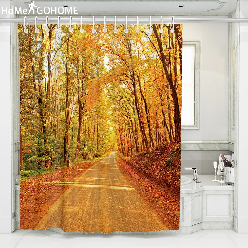 

Natural Forest Landscape 3D Shower Curtain Bath Waterproof Curtain Polyester Fabric & Hooks for Mildewproof Bathroom Art Decor