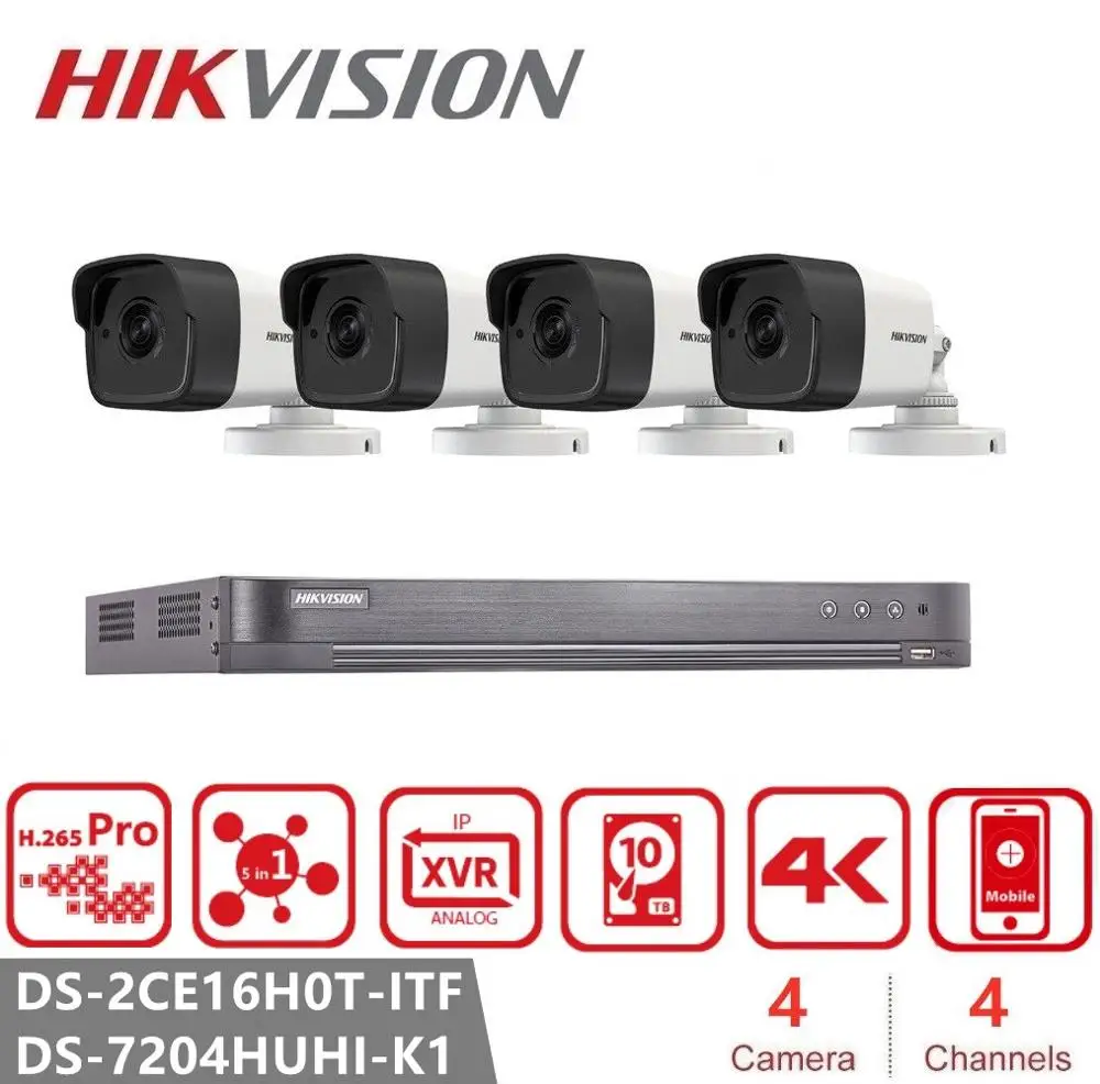 Hikvision видео наблюдение 4CH DVR комплект системы безопасности 5MP пуля аналоговая