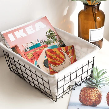 

New Iron Storage Basket Art Wrought Storage Basket Desktop Bathroom Organizer Holder Home Sundries Container Panier De Rangement