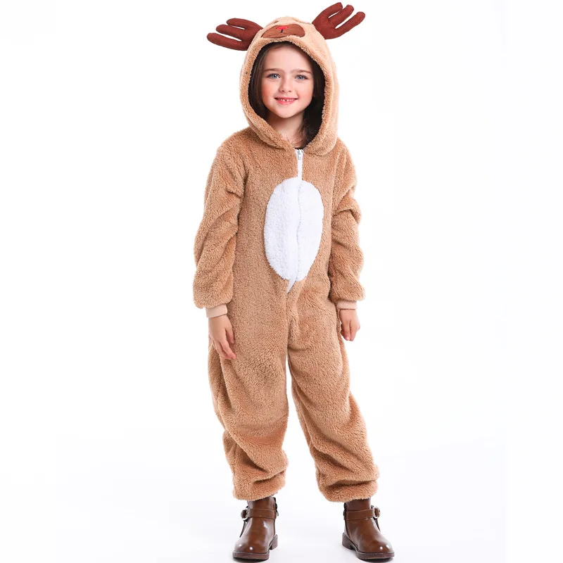 

kigurumi Christmas Winter Cosplay Parent-child Children Christmas Reindeer Elk Hooded Jumpsuit Coral Fleece Home Wear Children Z