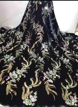 

JOY-3904 embroidered velet lace fabric with sequins Beautiful french lace with 3d flower For Women Evening Dress New Design