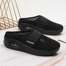 Chaussures d'été décontractées à semelle épaisse pour femmes, chaussures de sport de plage en maille respirante, chaussures plates confortables décontractées 