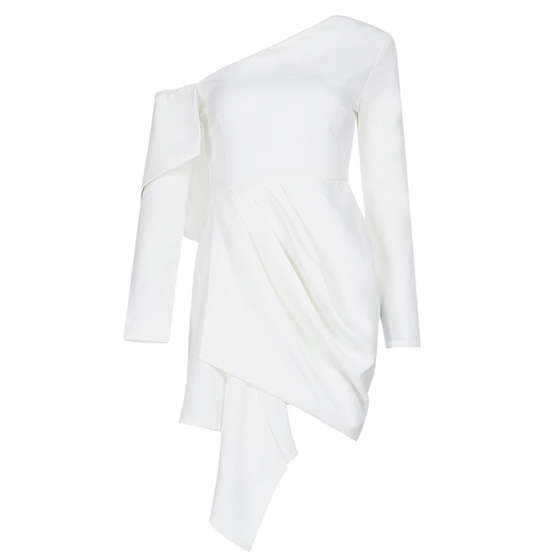 Max Spri трендовые Асимметричные драпированные белые платья с длинными рукавами Новая коллекция офисных леди клуб Vestidos