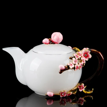 

White Jade Porcelain Enamel Color Teapot lily Tea Set Household Small Single Pot Heat-Resistant Glass Kung Fu Tea Kettle Pot