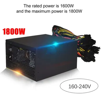 

1800W ATX Modular Mining Power Supply For ETH BTC Rig Ethereum Coin Miner Supports 6 Graphics Card 160-240V Power Supply