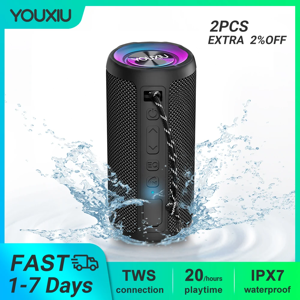 YOUXIU Portable Bluetooth Speaker IPX7 Waterproof 20Hour Playtime Subwoofer TWS 20W Stereo Surround Outdoor Wireless LoudSpeaker