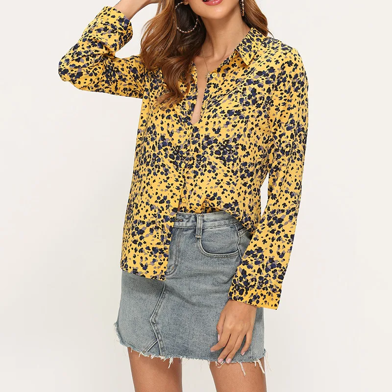 

Women 2020 Autumn Long Sleeve Printed Blouse Leisure Turn-down Collar Office Ladies Elegant Shirts Casual Loose Tops Plus Size