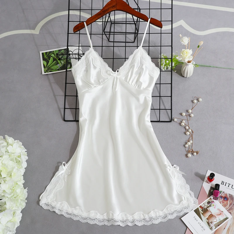 Women Nightgowns Satin Nightdress Sexy Sleepwear Lace Summer Nightdress