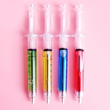 

12pcs Cute Needle Tube Writing Ball Point Syringe Flowing Liquid Black Ink Ballpoint Pen Stationery Office Supplies(4color Mix)