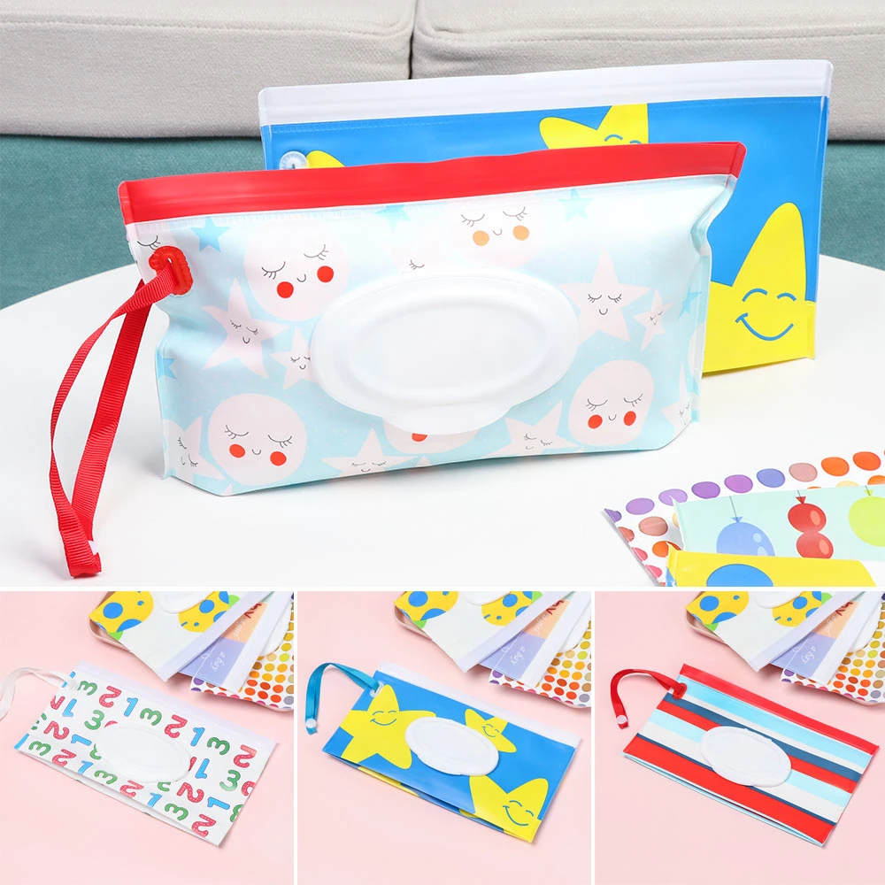 Baby Wet Wipe Pouch Wipes Holder Case Flip Cover Reusable Refillable Tissue Bag
