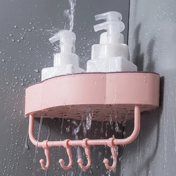 

4color Free Punch Wall Corner Shower Shelf With Hook Bathroom Shelve Shampoo Shower Shelf Holder Kitchen Storage Rack Organizer