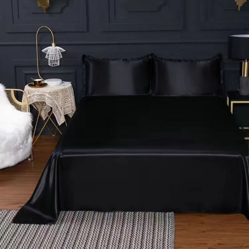 Bet Sheet 3 Pcs Solid Color Summer Bed Cover Soft For King/Queen Size Home Silk Bedding Black Bedspread | Дом и сад