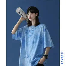 Camiseta de manga corta para hombre y mujer, Camiseta tie dye de gran tamaño, camiseta de manga media coreana suelta de nicho, elegante, novedad de verano 2021