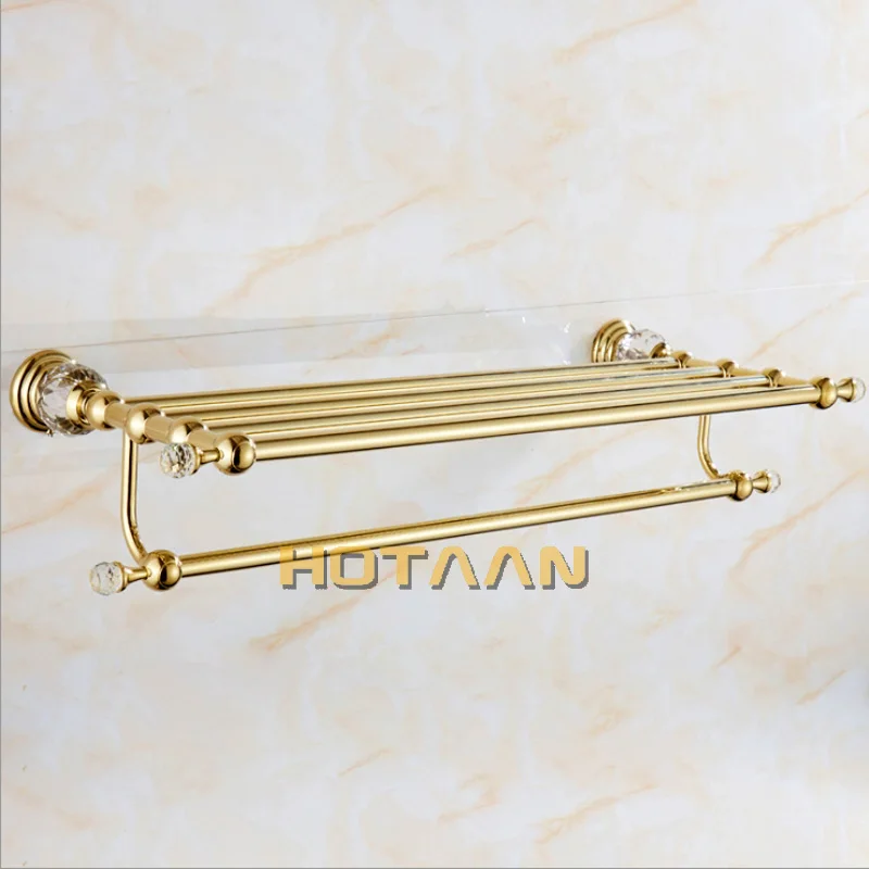 Stainless Steel Wall Mounted Gold Color Bath Towel Rack Active Bathroom Towel Holder Double Shelf Bathroom Accessories