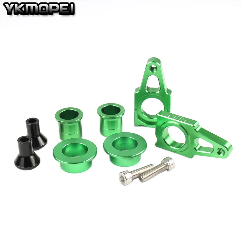 

CNC Front & Rear Wheel Hub Spacers & Rear Axle Blocks Chain Adjuster With Spool Slider Bolts Sets For KX125 250 KXF250 KXF450