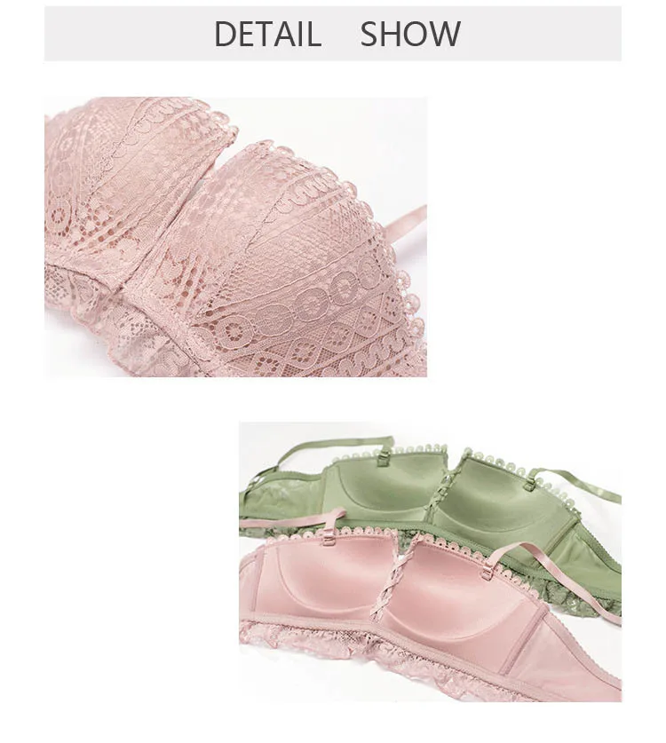 Roseheart Для женщин Мода розовый зеленый белье с кружевными оборками Bralette лук мягкой отделкой подтягивающие трусики Беспроводной комплекты
