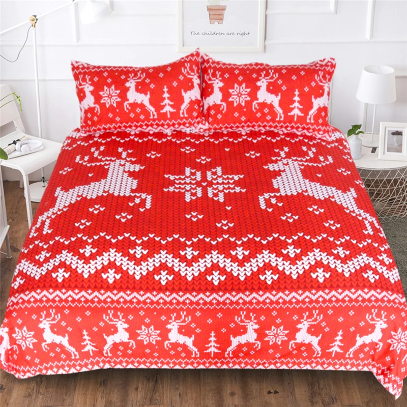 

Christmas Red Deer Printed Bedding Linens Set Children Bedclothes Pillowcase Comforter AU Double Bedding Duvet Cover Set