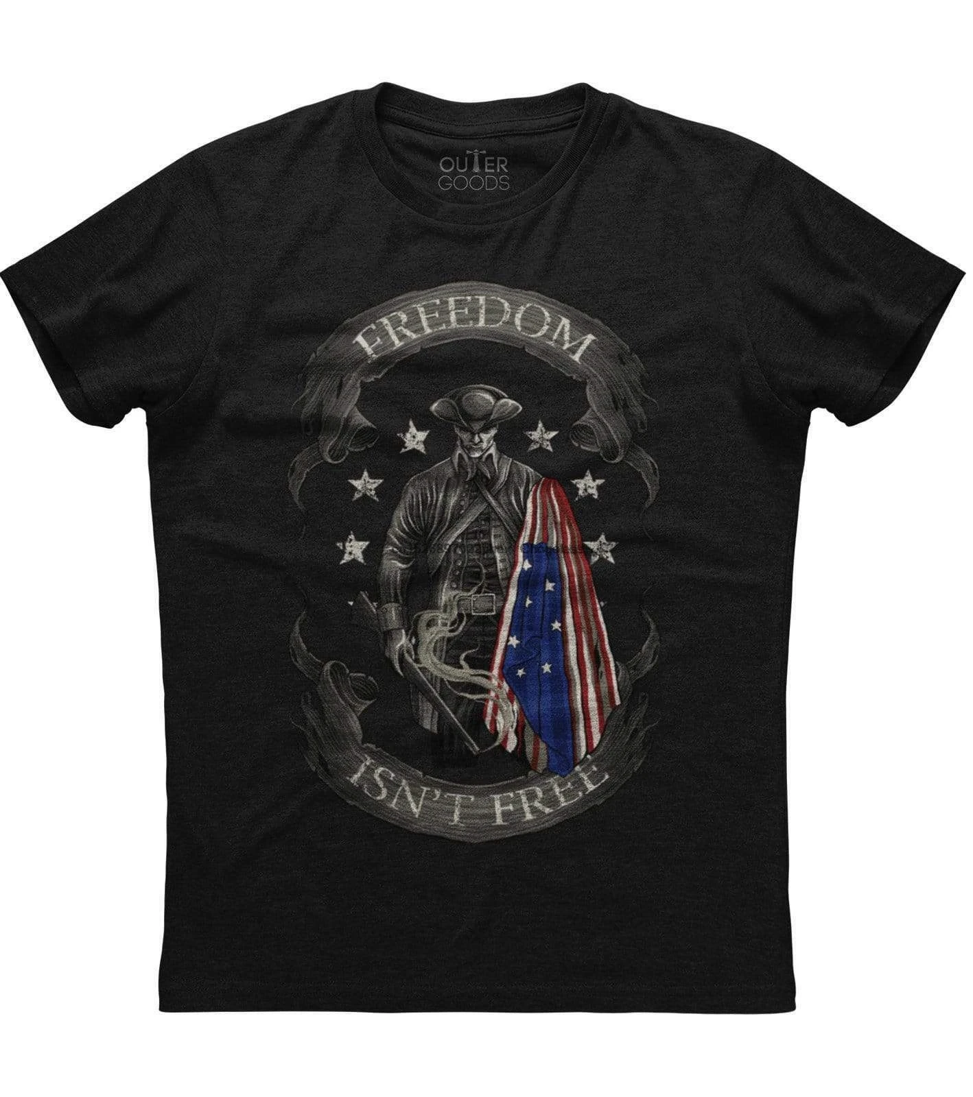 Mens Freedom Isn't Free American Flag Patriotic T-shirt Soldier USA Gun Rights |