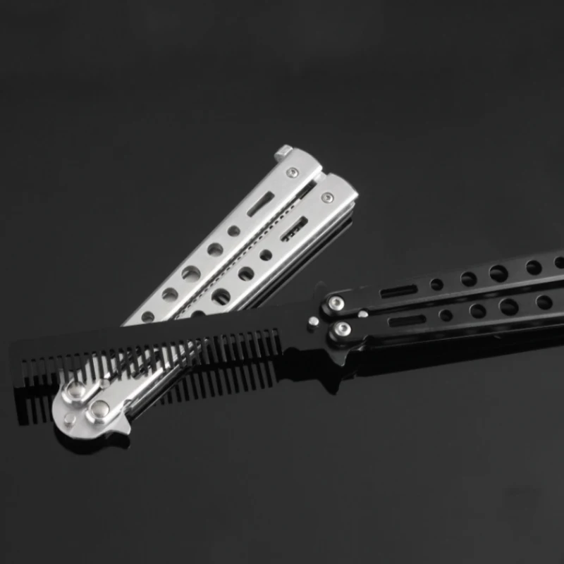 Stainless-Steel-Silver-Black-Practice-Butterfly-In-Knife-Trainer-Training-Folding-Knife-Dull-Tool-Outdoor-Camping (2)