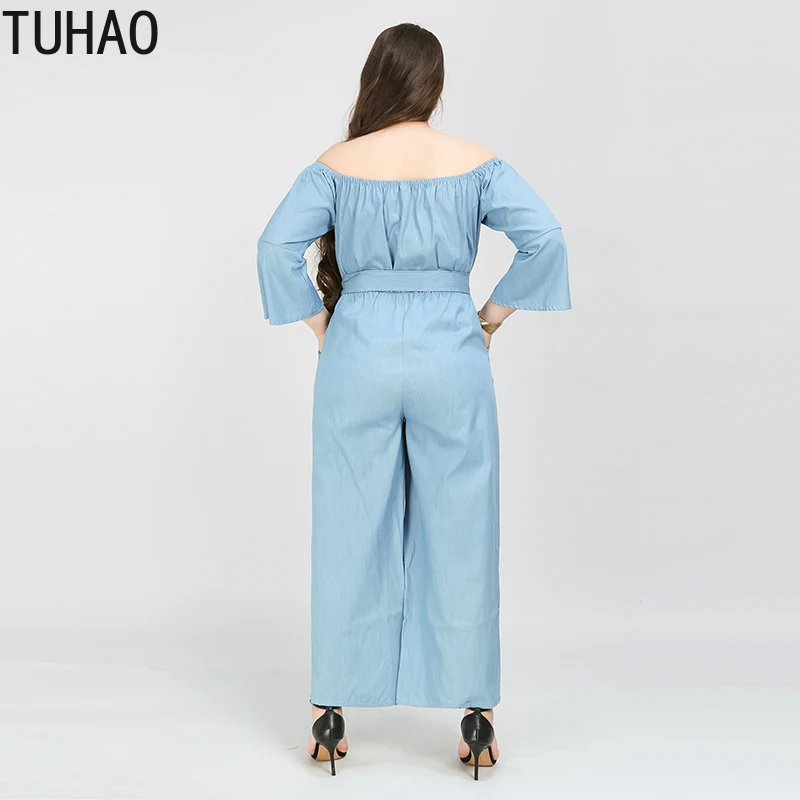 TUHAO большой размер 3XL 7XL 6XL женский комбинезон с открытыми плечами свободный пояс широкие брюки комбинезон Женская одежда WM69