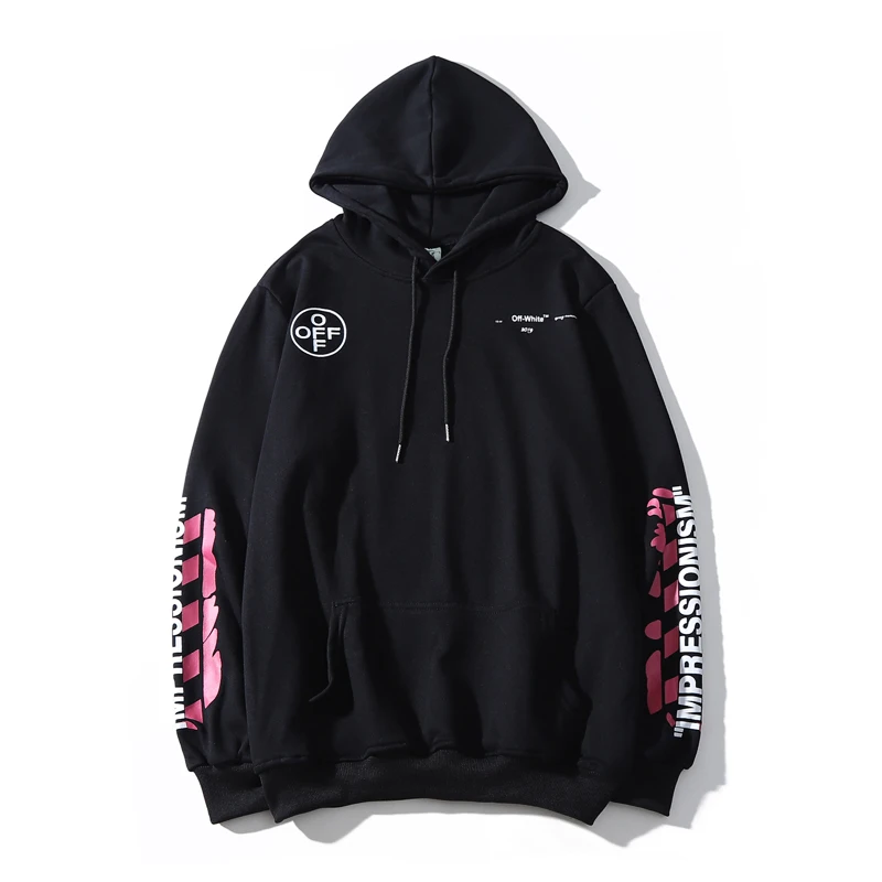 Рендеринг граффити стрелка "99" 19ss Off-White OW Мужчины/Женщины Осень Зима Повседневная хлопковая толстовка худи свободный жакет с капюшоном