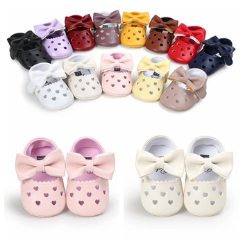 

Toddler Baby Girl First Walkers Spring Summer Soft PU Shoes Bow Hollow Out Infant Princess Prewalker 0-18M New