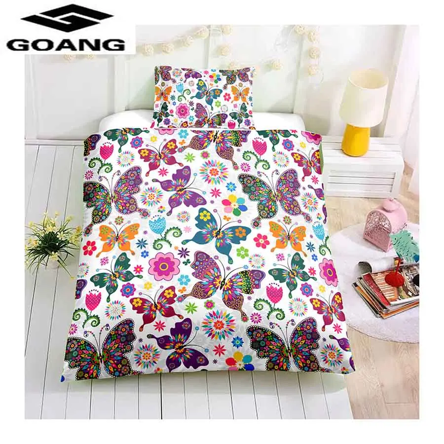 

GOANG bedding sets 3d digital printing Colorful butterfly bed sheet duvet cover and pillowcase Home textiles kids bedding