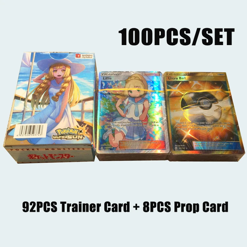 

100pcs/set Pokemon All Flash Card PTCG Battle Cards Does Not Repeat 92PCS Trainer Card +8PCS Prop Card Child Toy Gift