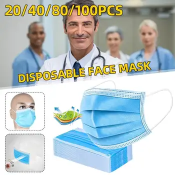

Fast delivery Hot Sale 3-layer mask 100/80/40/20pcs Face Mouth Masks Disposable Anti-Dust Meltblown cloth Masks Earloops Masks