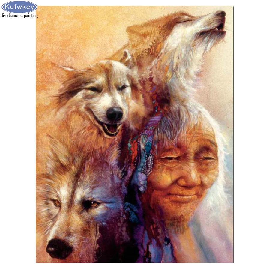 Алмазная 5d-картина сделай сам индийская женщина и волк алмазная вышивка 3d