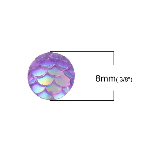 50PCs 8mm/12mm Resin Round Mermaid Fish Dragon Scale Dome Seals Cabochon Royal Blue AB Color For DIY Earring Jewelry Making 8mm Dia