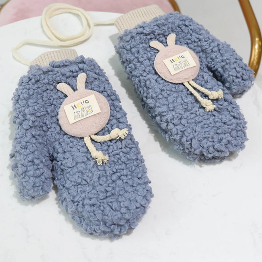 blue Женские милые рукавицы Мультфильмы Зима Корейский имитация кашемира мягкие девушки студентка Велоспорт Висячие шеи плюс бархат теплые перчатки - Цвет: blue