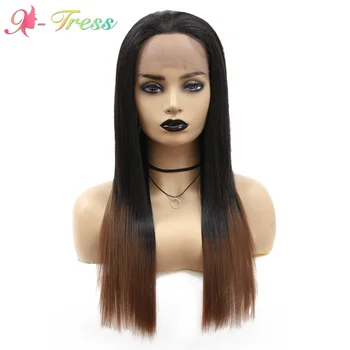 

X-TRESS Long Yaki Straight Glueless Lace Front Wigs Synthetic Wigs With Natural Hairline Heat Resistant Fiber Women Wigs