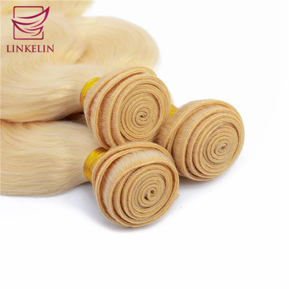 LINKELIN HAIR  Brazilian Body Wave 613 Blonde Hair 100% Human Hair Bundles Remy Hair Extension Machine Double Weft Hair Weaving