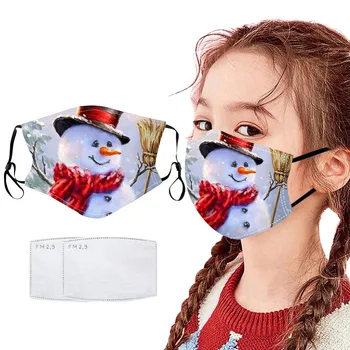 

1Pcs Mask With 2Pcs Filter Kids Unisex Christmas Print Face Mask Protection Washable Earloop Breathable Face Mask mascarilla