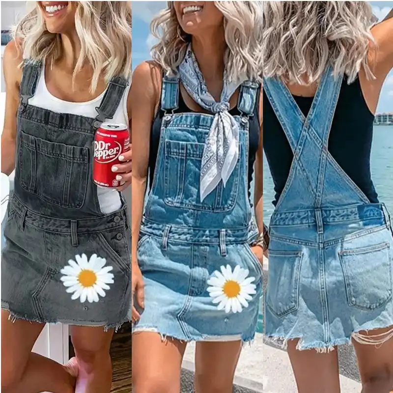 women's denim bib shorts
