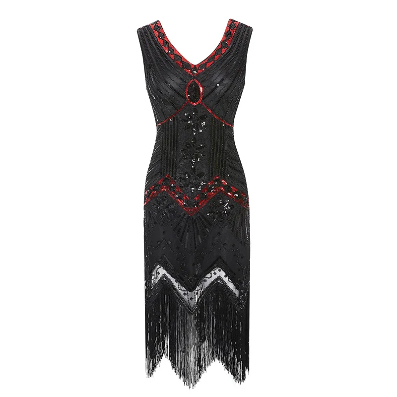 Günstig Pailletten Perlen Diamanten Vintage Kleid Tiefe V ausschnitt Große Gatsby Kleid 1920s Flapper Kleid Prom Quaste Saum Kleid Club Mini kleid