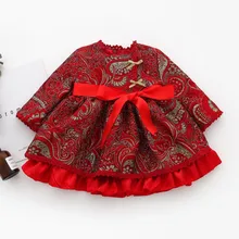 Halilo/платье для девочек; зимняя хлопковая одежда с длинными рукавами и бантом в китайском стиле; Новогодняя одежда принцессы для детей; красное детское рождественское платье
