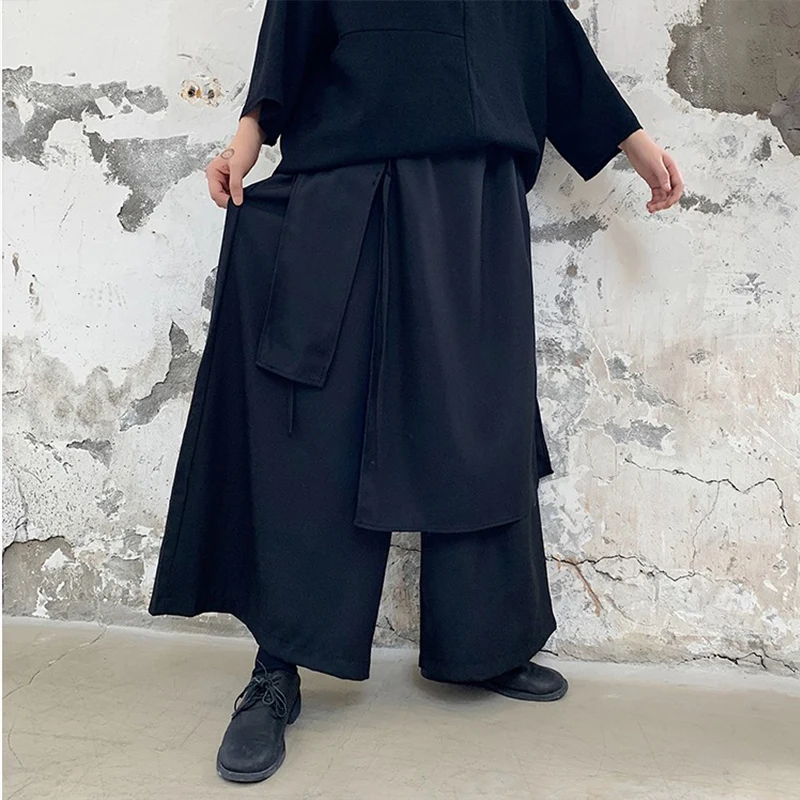 

Men's trousers spring/summer loose wide-leg trousers nine minutes culottes men's casual trousers black fake two large style