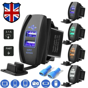 

DC 12-24V 3.1A 5V Dual USB Blue LED Car Power Supply Socket Waterproof Auto Charger 2 Port Motorcycle Truck ATV Boat Adapter