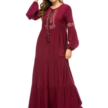 Летнее простое платье с вышивкой, мусульманский халат, Свободное длинное платье, Абая для женщин, Исламская одежда 7355