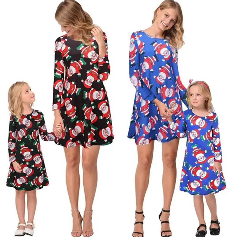 

Leisure Mother Daughter Dress New Spring Autumn Parent-Child Girl Kids Women Christmas Short-Sleeves Printing Princess Dresses