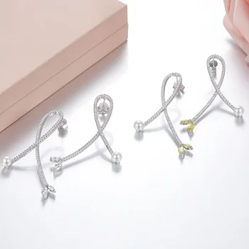 

Cross Leaf Earrings in Sterling Silver, Crystal Yellow Zirconia Pearl Leaf, Luxury Wedding Party Accessories for Women