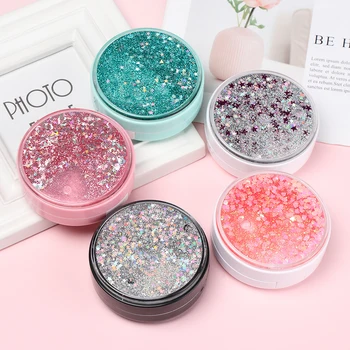 

Fashion Portable Contact Lens Box Glitter Easy Carry Round Shine Eyes Care Kit Holder Contact Lens Case ABS Plastic Storage
