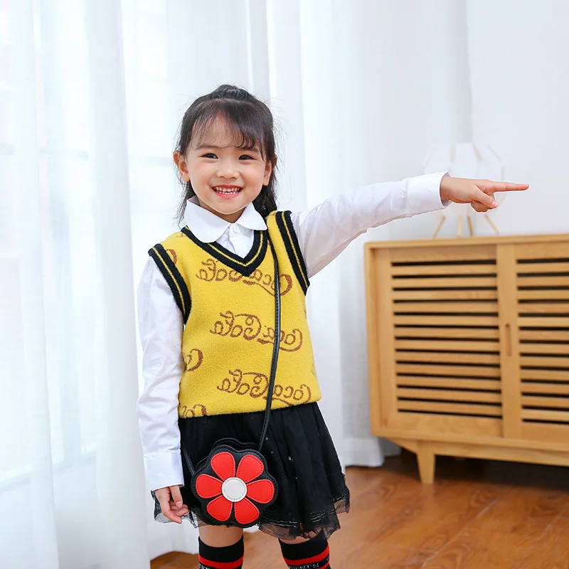 

2019 New Style Autumn & Winter Vest Sweater Lettered Pattern Cute Childrenswear Thick Mink Hair Sweater